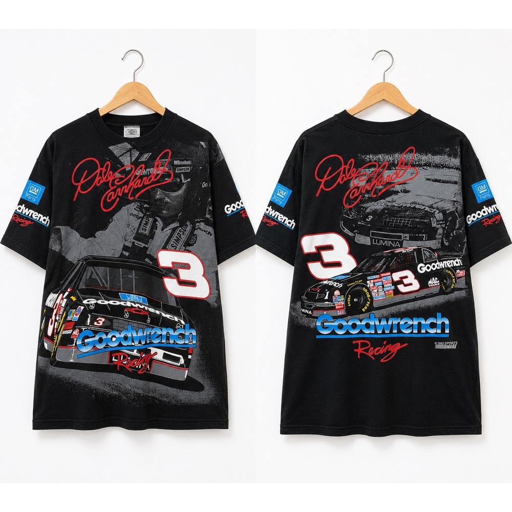 Vintage 1993 Dale Earnhardt Goodwrench Racing T-Shirt All Over Print Mens Black